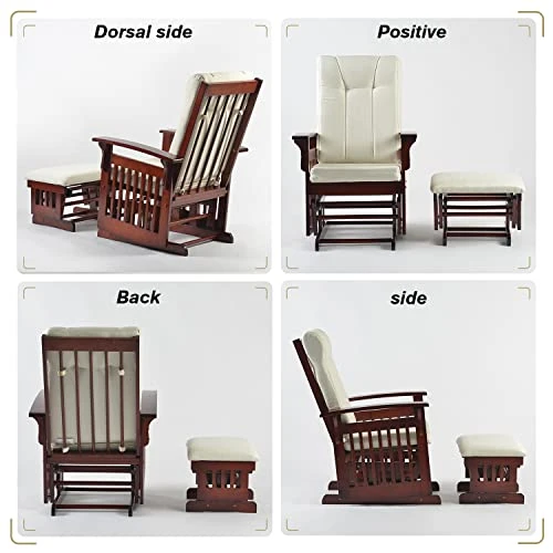 Gxcevsou Solid Wood Frame Accent Chair With Ottoman Foot Rest, Glider Chair For Nursery Rocking Chair With Anti-Pinching Thick Cushion, Chaise Lounge Chair For Bedroom, Office, Living Room - Image 3