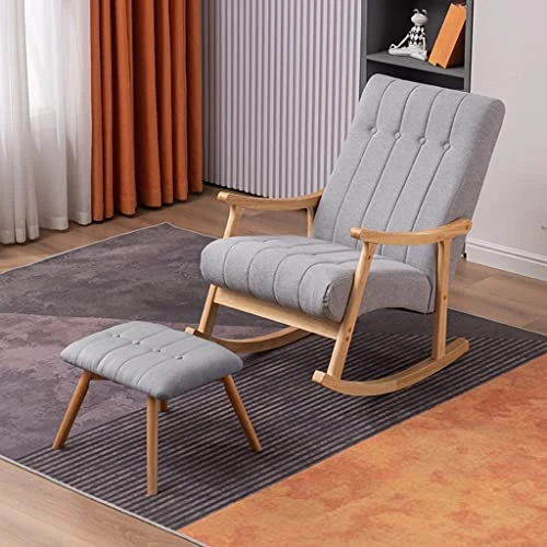 BDDIE Solid Wood Rocking Chair, Lazy Rocker, Modern Velvet Rocking Chair, Upholstered Rocker Glider Chair With High Backrest And Armrests, Matching Small Footstool (Color : Orange, Size - Image 2
