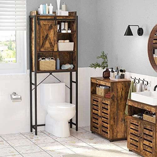 VASAGLE Over The Toilet Storage, Over Toilet Bathroom Organizer And Space-Saving Rack, Freestanding Bathroom Shelves, Rustic Brown And Black UBTS003B01 - Image 2
