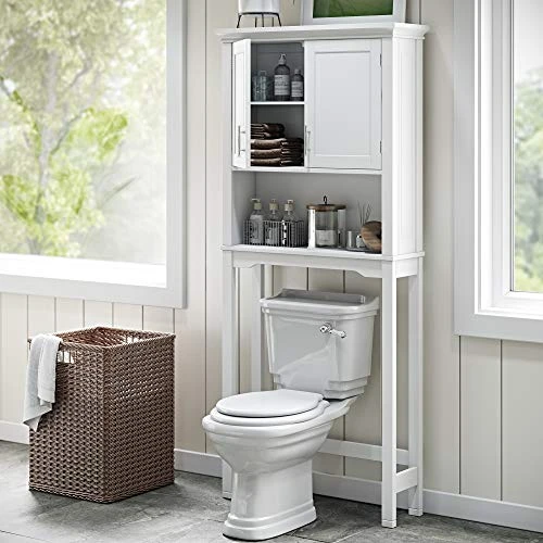 RiverRidge Somerset Two-Door Floor Cabinet, White & White Somerset Bathroom Over The Toilet Storage Spacesaver With Open Shelf And Two Doors - Image 4