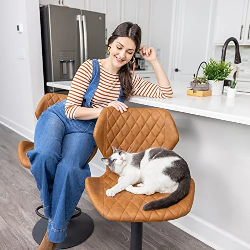 SUPERJARE Adjustable Bar Stools Set Of 2, Rustic Swivel Barstools With Back, Modern Counter Height Chairs For Pub Kitchen, Brown - Image 2