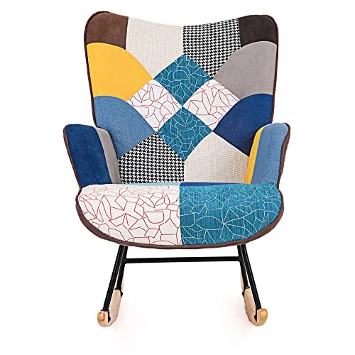 Yoluckea Rocking Chair Tufted Upholstered Nursery Rocking Chairs, Colorful Glider Rocker Chair With Comfy Wingback And Solid Wood Base For Living Room Bedroom Nursery