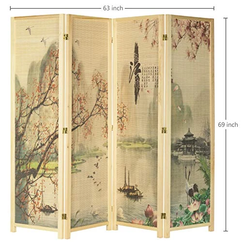 MyGift 4-Panel Asian-Inspired Bamboo-Screen Cherry Blossom Scene Room Divider - Image 3