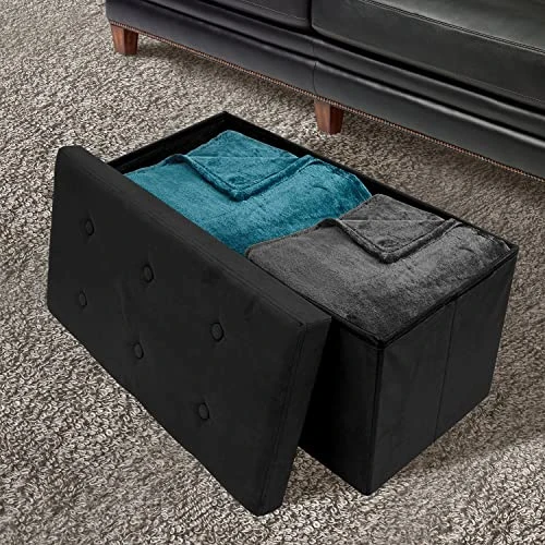 Sorbus Storage Ottoman Bench β Collapsible/Folding Bench Chest With Cover β Perfect Toy And Shoe Chest, Hope Chest, Pouffe Ottoman, Seat, Foot Rest, β Contemporary Faux Suede (Black)