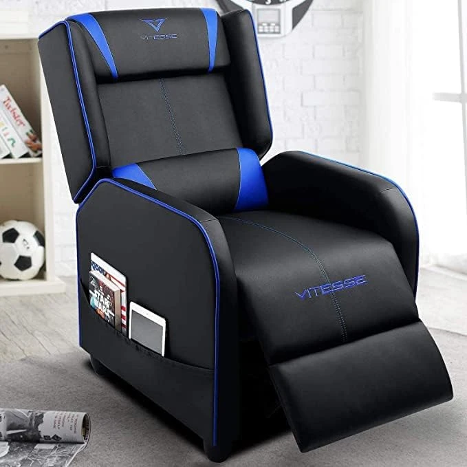 VITESSE VIT Gaming Recliner Chair Racing Style Single PU Leather Sofa Modern Living Room Recliners Ergonomic Comfortable Home Theater Seating, Blue. - Image 7