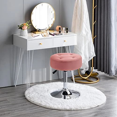 Fefances Pink Vanity Stools Modern Velvet Round Ottoman Makeup Stool Vanity Chair Bathroom Chairs For Vanity Swivel Seats With Height Adjustment Chair - Image 2