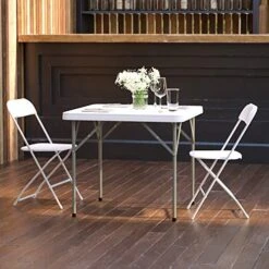 EMMA + OLIVER 2.85-Foot Square Granite White Plastic Folding Table - Event Folding Table