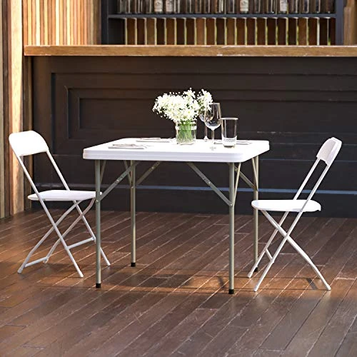 EMMA + OLIVER 2.85-Foot Square Granite White Plastic Folding Table - Event Folding Table