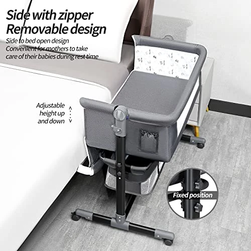 YADAQE Baby Bassinet With Mosquito Net Crib Head Sleeper, Easy To Fold Portable Crib, Quick Assembly Baby Bassinet Can Safely Sleep With (Gray) - Image 4