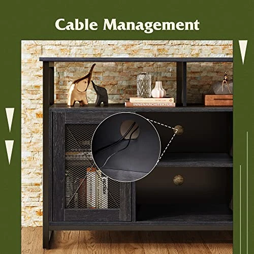 WLIVE TV Stand For 55 Inch TV, Tall Entertainment Center With Storage, Industrial Farmhouse TV Console For Bedroom Living Room, Charcoal Black - Image 5