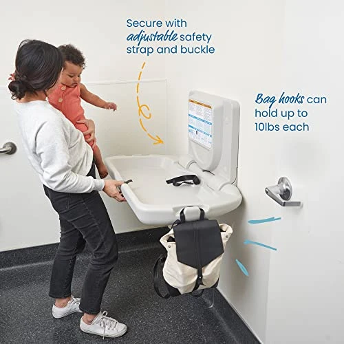 ECR4Kids Horizontal Wall-Mounted Changing Station With Slim Back, Baby Changer, White Granite - Image 4