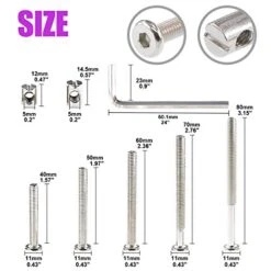 Swpeet 100Pcs Crib Hardware Screws, Nicked Plated M6 × 40/50/60/70/80mm Hex Socket Head Cap Crib Baby Bed Bolt And Barrel Nuts With 1 X Allen Wrench Perfect For Furniture, Cots, Crib Screws