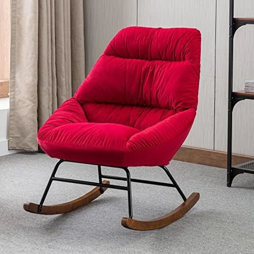 BOMENG Rocking Chair, Glider Rocker With Metal Frame & Solid Wood Base, Comfy Single Sofa Chair With High Back & Padded Seat, Lounge Chair For Living Room, Grey1 - Image 11