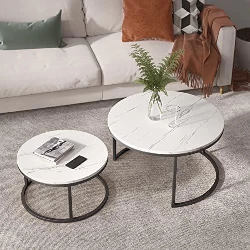 Knowlife Modern Nesting Coffee Table Round, Golden Color Frame With Wood Top For Small Space And Living Room, 32β - Image 6