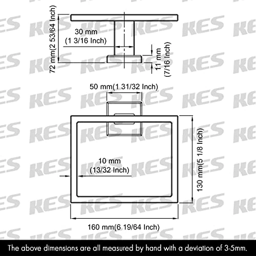 KES Bathroom Towel Ring SUS 304 Stainless Steel Shower Towel Hanger Holder Modern Square Style Wall Mount Matte Black Finish, A2480-BK - Image 2