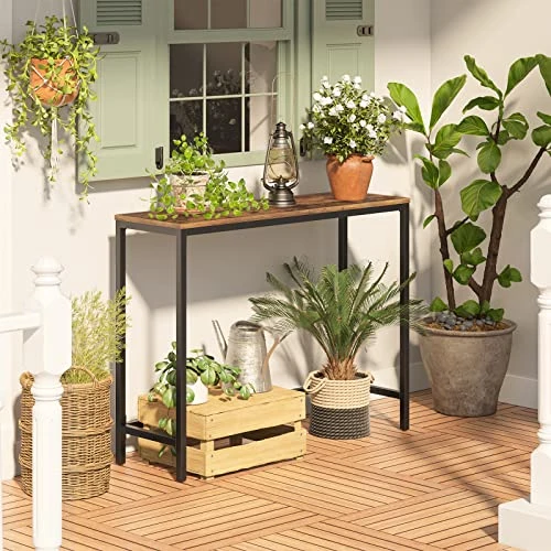 HOOBRO Console Table, Sofa Table With Support Bar, Hallway Entrance Table For Living Room, Entryway, Corridor, Sturdy, Easy Assembly, Wood Look Accent Table, Rustic Brown And Black BF30XG01 - Image 3