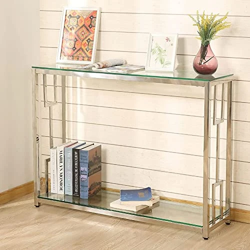 Console Table, 40.5" Narrow Console Sofa Table With Shelf, Modern Console Table Entryway Table Glass Silver Mirrored Console Table For Living Room Hallway Foyer Corridor Office Accent Entrance Table - Image 4