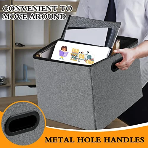 Acehome Storage Ottoman Cube, Small Ottoman With Storage, Folding Square Storage Ottoman With Tray, Cube Ottoman Storage With Handles, Linen Fabric Button Footstool Rest Padded Seat, Dark Grey, 2PC - Image 2