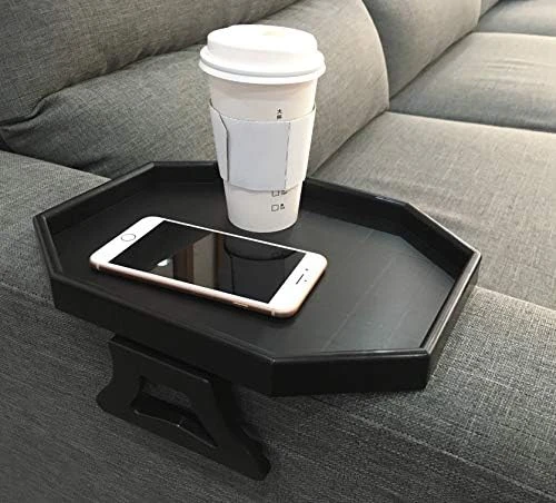 NHD Sofa Armrest Clip Tray Table, Couch Drink Snack Remote Control Holder (Black) - Image 5