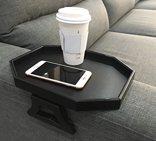 NHD Sofa Armrest Clip Tray Table, Couch Drink Snack Remote Control Holder (Black)