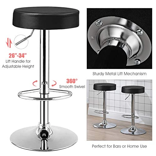 COSTWAY Bar Stool, Modern Swivel Backless Round Barstool, PU Leather Armless Bar Chair With Height Adjustable, Chrome Footrest, Sturdy Metal Frame For Kitchen Dining Living Bistro Pub (Black, 1 Pc) - Image 3