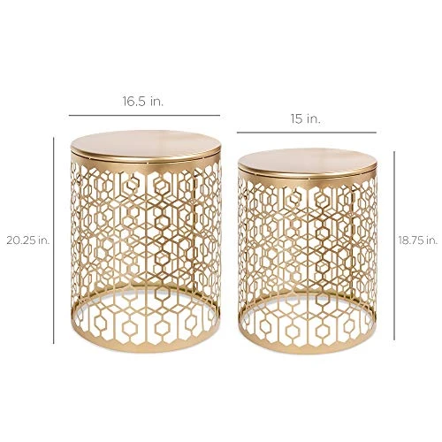 Best Choice Products Metal Accent Table, Set Of 2 Decorative Round End Tables Nightstands, Coffee Side Tables For Living Room Bedroom Office, Nesting - Gold - Image 4