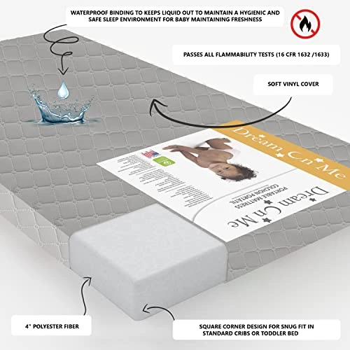 Dream On Me Asheville 4β Firm Fiber Crib And Toddler Mattress | Waterproof | GreenGuard Gold Certified | Dual-Sided Mattress | Grey Embossed Cover | Lightweight Reversible Design - Image 2