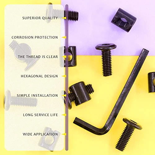 Swpeet 51Pcs Black M6 × 15mm Crib Hardware Screws, Hex Socket Head Cap Crib Baby Bed Bolt And Barrel Nuts With 1 X Allen Wrench Perfect For Furniture, Cots, Crib Screws (M6x15mm) - Image 5