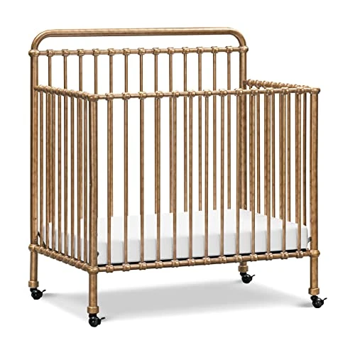 NAMESAKE Winston 4-in-1 Convertible Mini Metal Crib In Vintage Gold, Greenguard Gold Certified