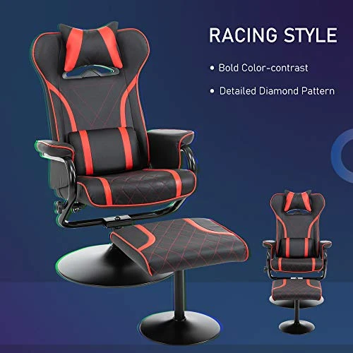 HOMCOM Vinsetto High Back Video Gaming Recliner With Ottoman, Racing Style PC Computer Office Chair, Swivel With Headrest & Lumbar Support, Adjustable Height, Black/Red - Image 3