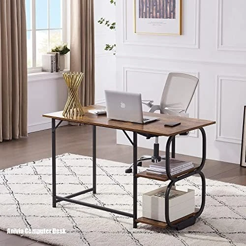Anivia Writing Computer Home Office Desk With 2 Storage Shelves On Left Or Right Side, Industrial Simple Style Wood Table Metal PC Laptop Notebook, 47", Rustic Brown + Black Frame - Image 9