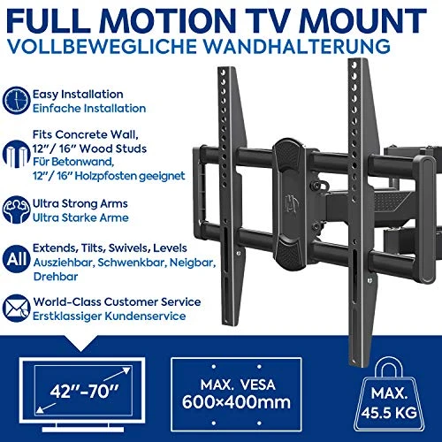 Mounting Dream MD2617-03 TV Mount Swivel Tilting For Most 42-70 Inches, Some Up To 75 Inch LED, LCD, OLED, Plasma TVs With VESA 200 X 100-600 X 400 Mm Up To 45.5 Kg, - Image 2