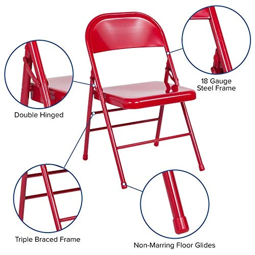 Flash Furniture 2 Pack HERCULES Series Triple Braced & Double Hinged Red Metal Folding Chair - Image 4