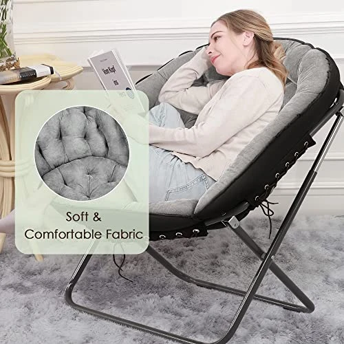 Tochiyoga Saucer Chairs For Adults, Oversized 265 Lb Saucer Chair For Bedroom, Papasan Chair With Cushion And Frame, Folding Saucer Chair, Moon Chair (Grey) - Image 5
