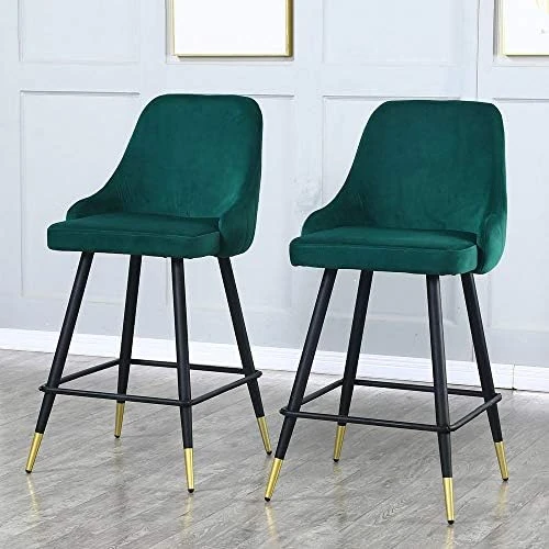 Velvet Counter Stools Set Of 4 - Upholstery Barstools Bar Stools Counter Height Stools For Kitchen Island, Modern Bar Chairs Dining Chairs With Back And Arm, Pack Of 4 Pieces (Blue) - Image 5