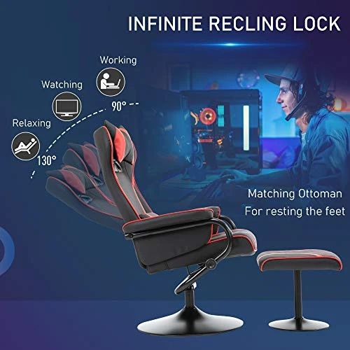HOMCOM Vinsetto High Back Video Gaming Recliner With Ottoman, Racing Style PC Computer Office Chair, Swivel With Headrest & Lumbar Support, Adjustable Height, Black/Red - Image 2