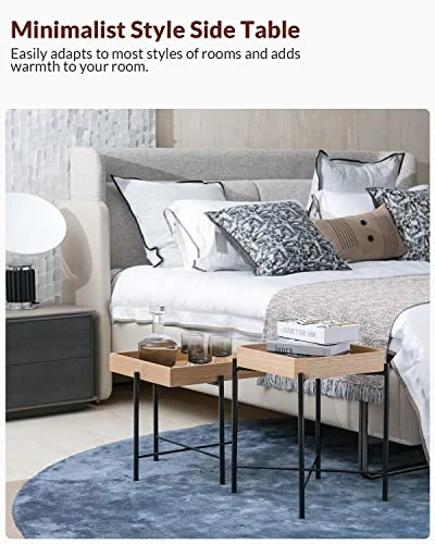 Starway End Tables Set Of 2, Wood Modern Coffee Nesting Table Night Stands Geometrical 2pcs, Snack Side Tables Bedside Tables With Metal Frame, For Living Room, Bedroom,and Easy Assembly - Image 3