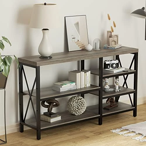 LGHM Console Tables For Entryway, Sofa Console Table Narrow With 5-Tier Storage Shelves For Living Room, Couch Hallway Table For Hall, Entry, Gray Wash - Image 5