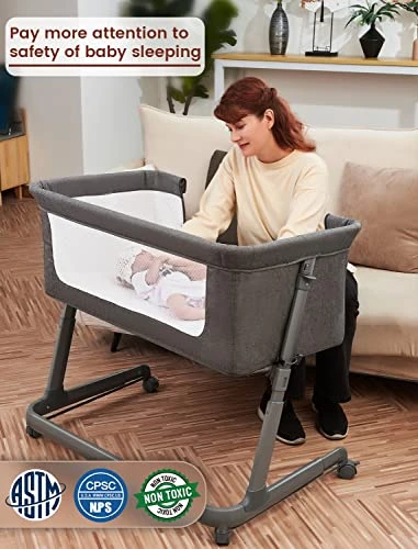 Pamo Babe Baby Bedside Bassinet Crib - Adjustable Portable Bedside Sleeper For Infant | Newborn Baby Boy & Girl - Image 5
