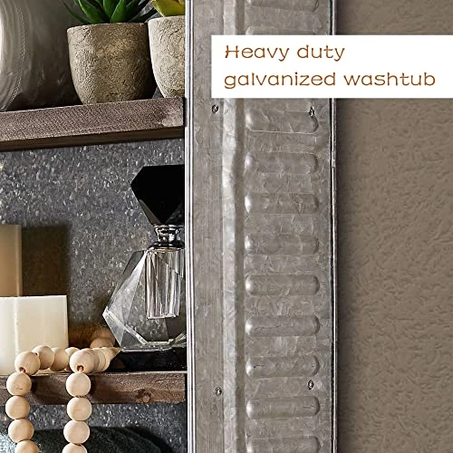 WOODEXPE Galvanized Wash Tub With Shelves Rustic Bathroom Decor Rustic Farmhouse Bathroom Shelf - Image 2