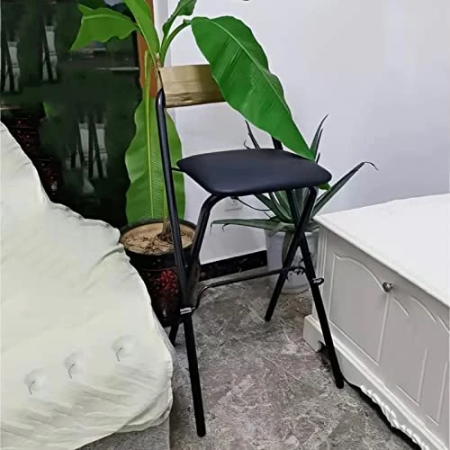 DDB Folding Bar Stool With Backrest,Leather Padded Counter Height Foldable Stool,Portable Folding Stool Tall Bar Stools For Outdoor Kitchen Shop Cafe,1 PC,Black,seat Height 27.5inch - Image 4