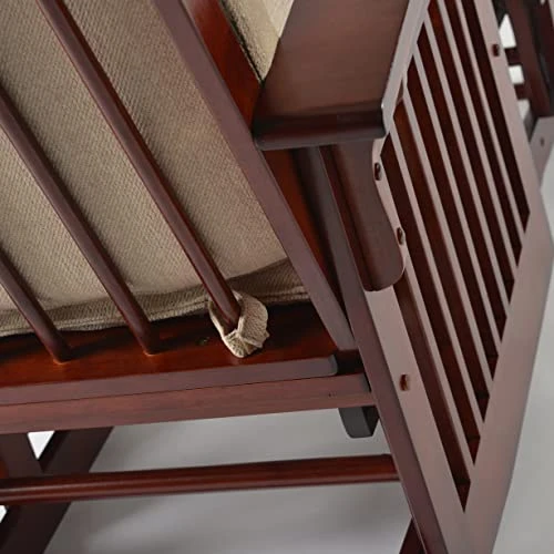 Rustic Upholstered Rocking Chair With Ottoman Mid-Century Nursery Rocker Armchair With Footstool Solid Wooden Frame Accent Lounge Glider Rocking Chair Footstool Set For Living Room Bedroom(Cherry) - Image 3