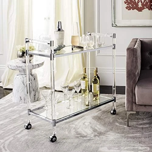 Safavieh Home Collection Duval Acrylic Trolley Bar Cart, Clear/Silver - Image 4