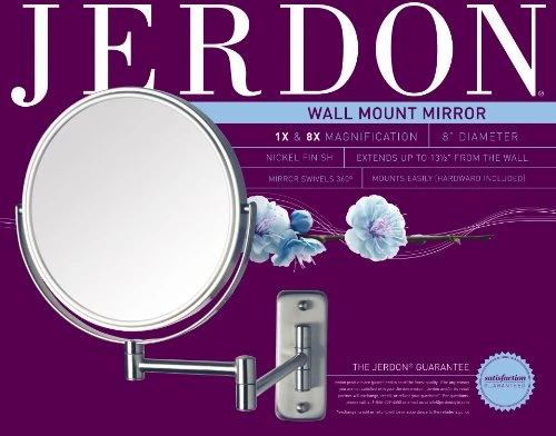Jerdon 8-Inch Two-Sided Swivel Wall Mount Mirror - Makeup Mirror With 8X Magnification & 13.5 Inch Wall Extension - Nickel Finish - Model JP7808N - Image 2