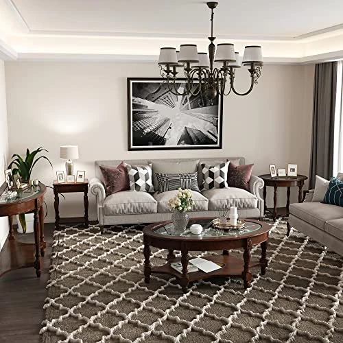 LEEMTORIG Solid Wood End Table With Drawer, Oval Round Bed Side Table Nightstand With Pattern Desktop For Living Room Bedroom, Cherry Walnut CJZ-1533-WD-DR - Image 5