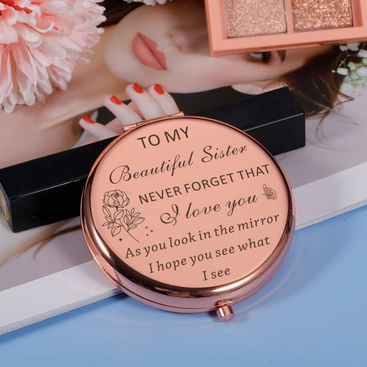 Sister Birthday Gifts From Sister Compact Mirror For Women Best Friend Personalized Friendship Christmas Graduation Easter Valentines Day Gifts Small Make Up Mirror From Little Big Sister Brother - Image 4