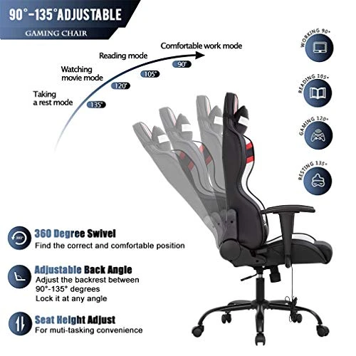 Gaming Chair Massage Office Chair Racing Computer Chair With Lumbar Support Headrest Armrest Task Rolling Swivel Ergonomic PU Leather Adjustable Desk Chair - Image 4