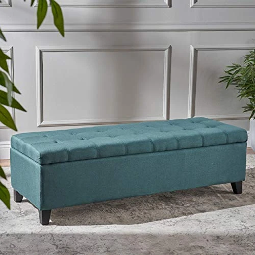 Christopher Knight Home Mission Fabric Storage Ottoman, Dark Teal Dimensions: 19.25”D X 50.75”W X 16.25”H - Image 2