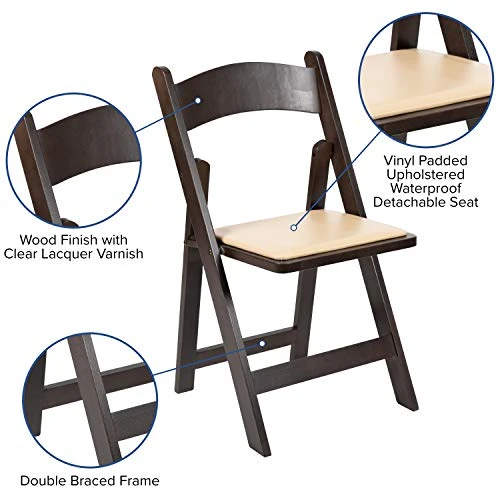 EMMA + OLIVER Chocolate Wood Folding Chair With Detachable Vinyl Padded Seat - Image 2