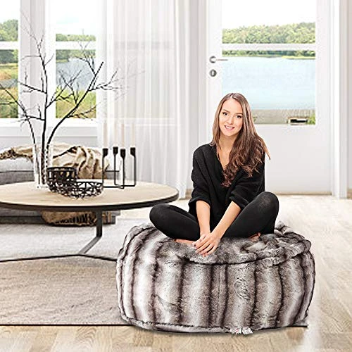 Dporticus Bean Bag Chair, Memory Foam Filling Sofa With Furry Fur Plush Cover, For Adults And Kids 3 Ft, Crepe Print - Image 3